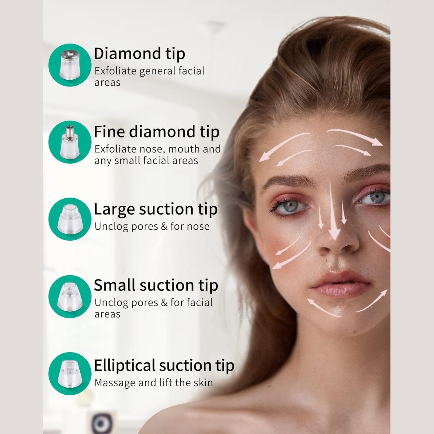 NEWDERMO 2-in-1 Microdermabrasion Machine for Facial, Diamond Microdermabrasion Device USB Rechargeable - Advanced Home Facial Treatment Machine (White)