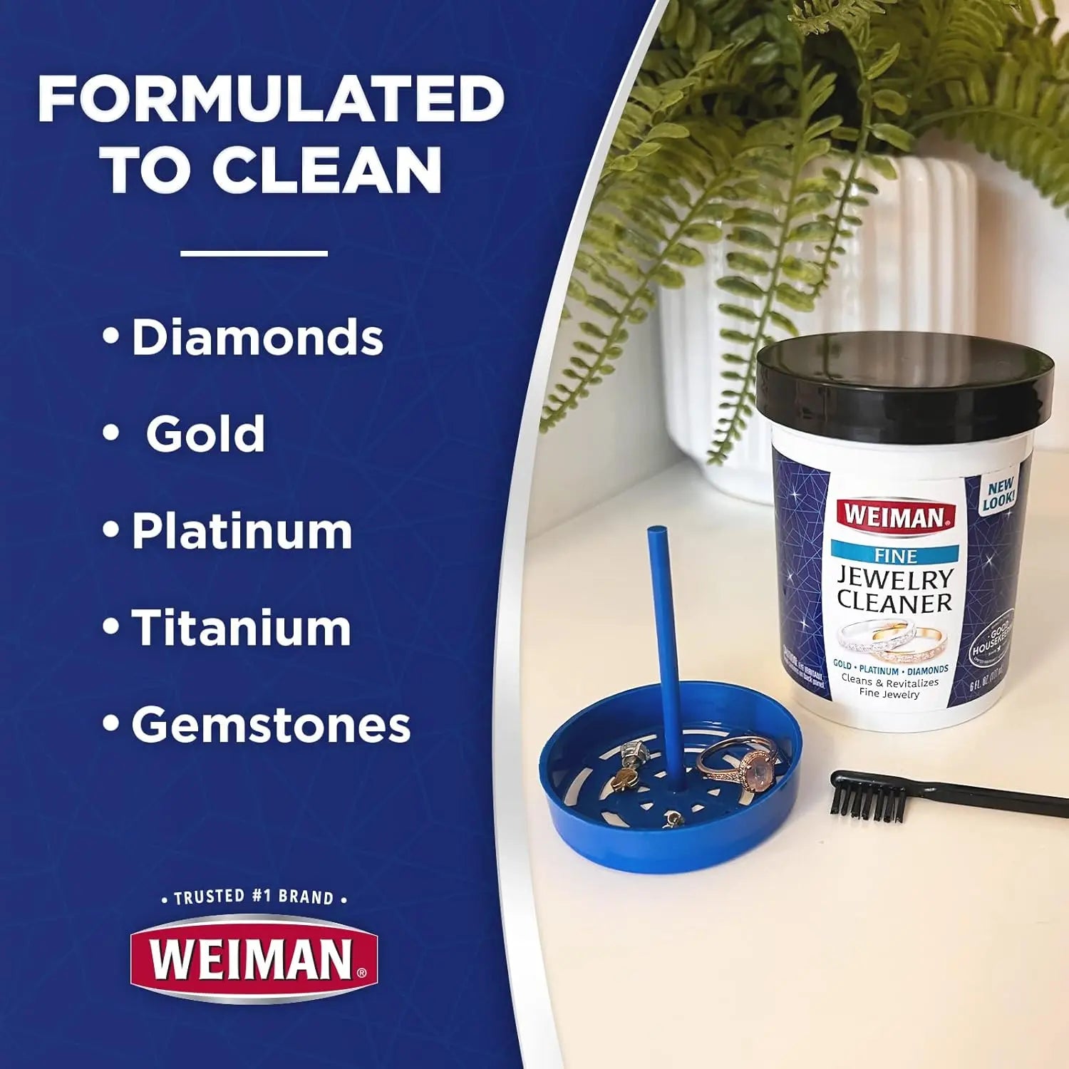 Weiman Jewelry Cleaner Liquid – Restores Shine and Brilliance to Gold, Diamond, Platinum Jewelry and Precious Stones – 7 Ounce
