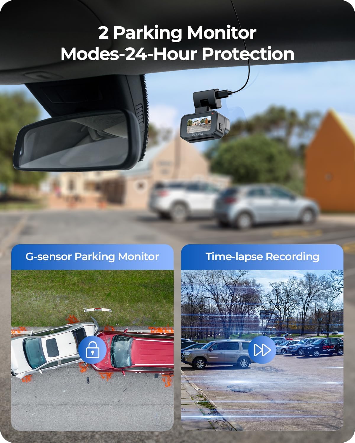 Krunia 2K WiFi Mini Dash Cam Car, Front Camera with App, CPL Support, External GPS, WDR Night Vision, 24 Hours Parking Monitoring, Magnetic Holder, Super Capacitor, 170° Wide Angle Camera