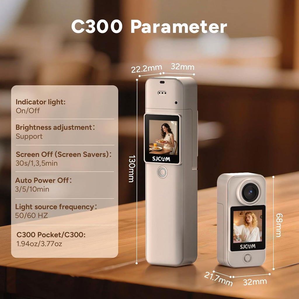 SJCAM C300 Action Camera 4K30fps, 1.33 Inch Dual Touchscreen Sports Camera, 2.4G/5G Dual WiFi 20MP Helmet Camera, 6-axis EIS Underwater Camera 30 m Waterproof with 2800 + 1000 mAh Dual Battery