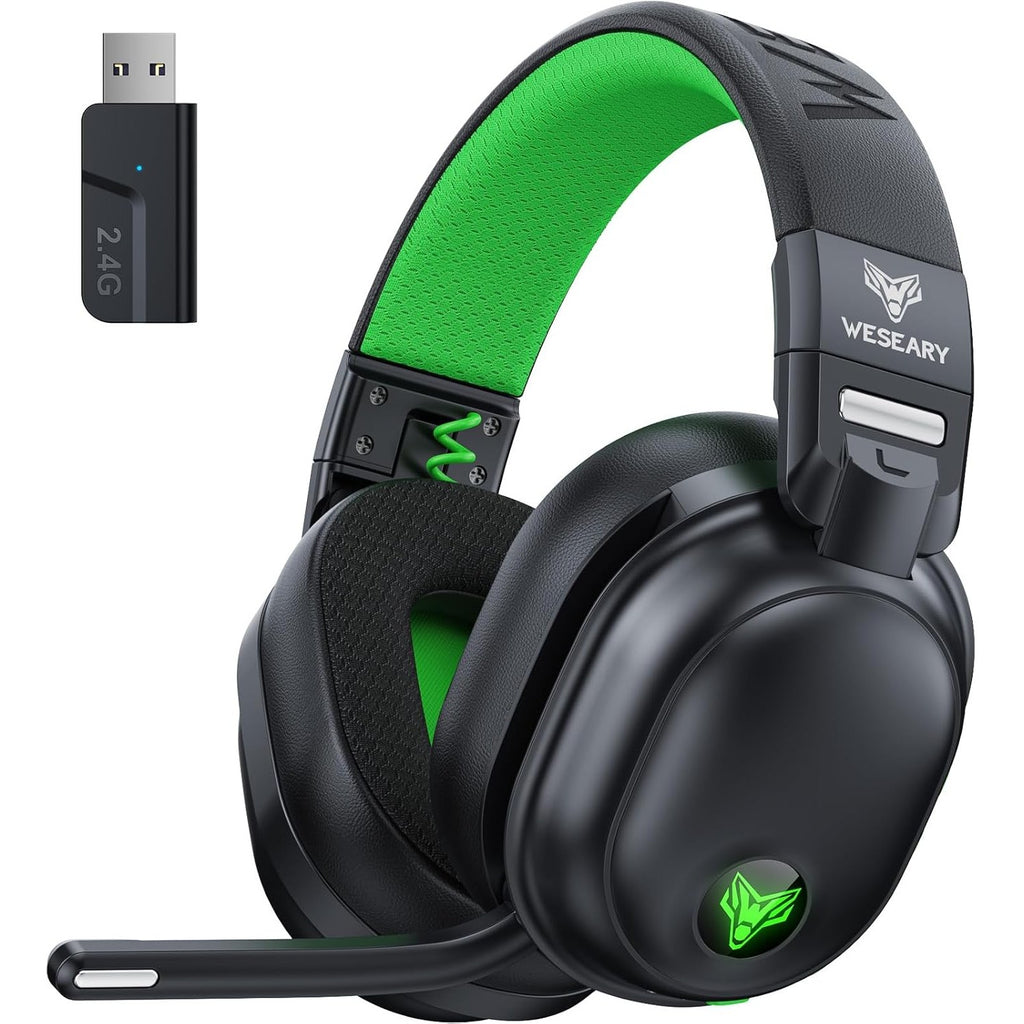 WESEARY WG3 Bluetooth Headphones, 2.4G Wireless Gaming Headset with Microphone for PS5, PS4, PC, Switch, Mac, Foldable Surround Sound Noise Cancelling with RGB Light, Over 50 Hours Battery Life