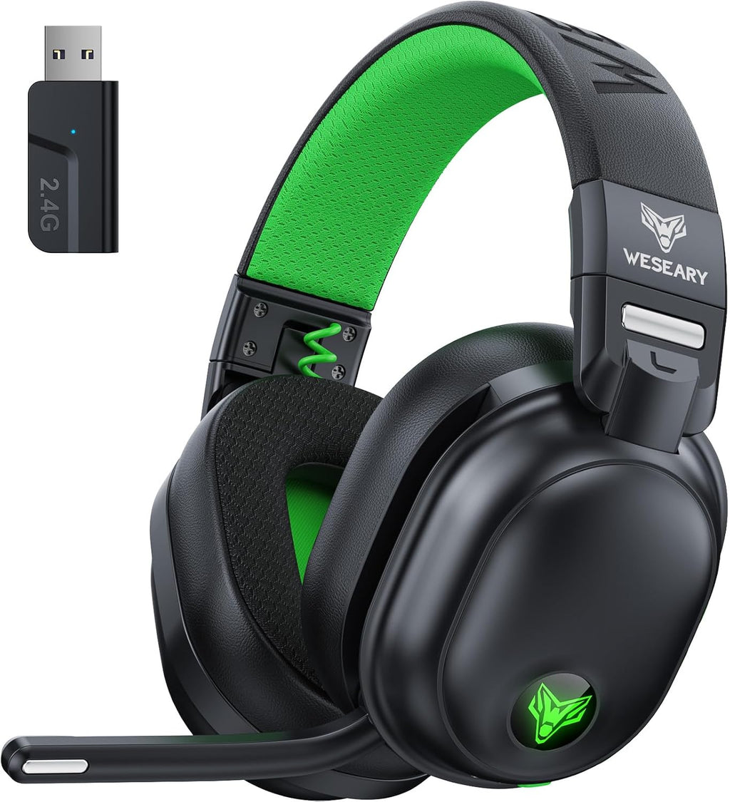 WESEARY WG3 Bluetooth Headphones, 2.4G Wireless Gaming Headset with Microphone for PS5, PS4, PC, Switch, Mac, Foldable Surround Sound Noise Cancelling with RGB Light, Over 50 Hours Battery Life