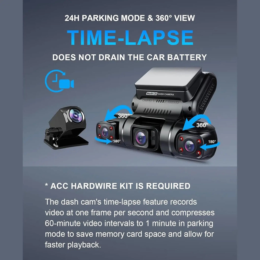 PRUVEEO Dash Cam, 4 Channel Camera FHD 1080Px4, Front, Left, Right and Rear, Front and Rear Inside, Built in GPS WiFi, 256 GB Max, Free 128GB Card, D90-4CH