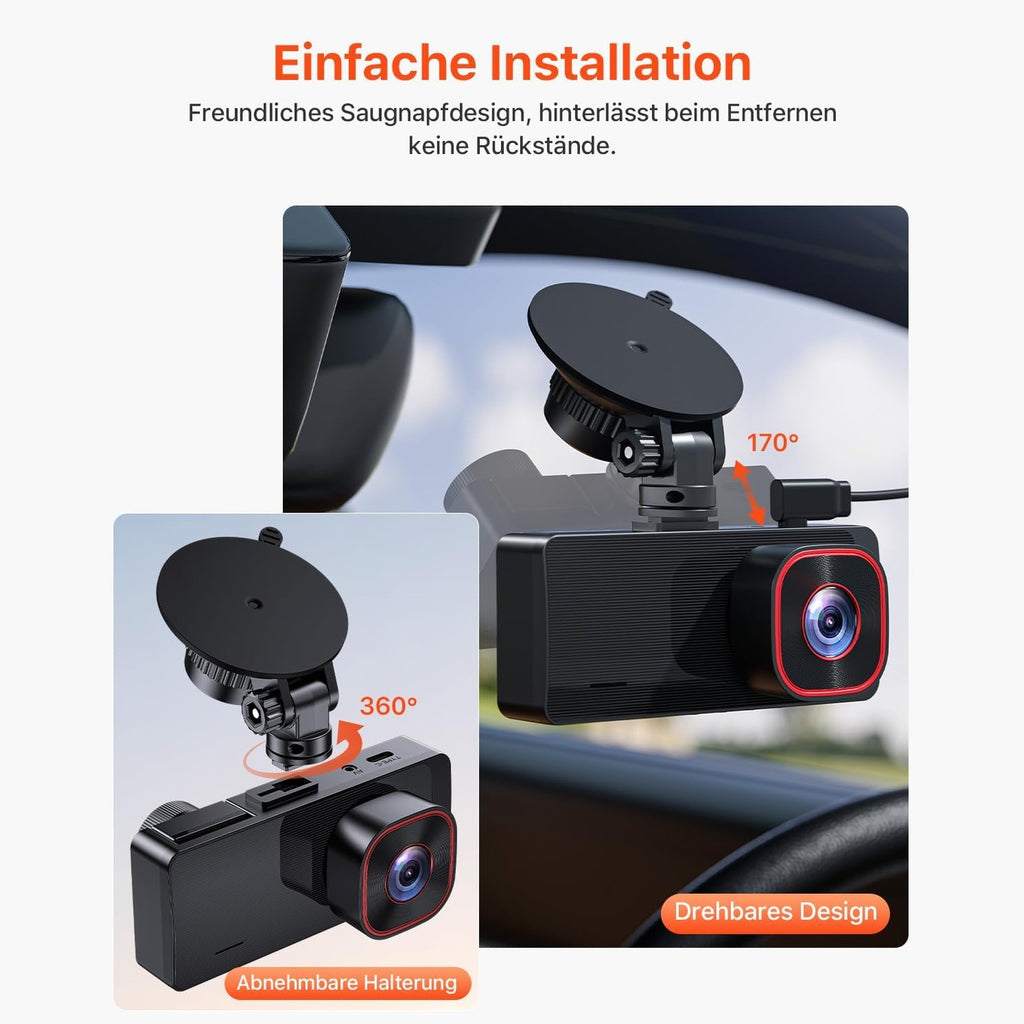 Bestsee 1080P Dash Cam Car Front Rear and Indoor with 64GB SD Card, Car Camera with Parking Surveillance, Motion Detection, Infrared Night Vision, G-Sensor, Loop Recording, WDR, Viewing Angle