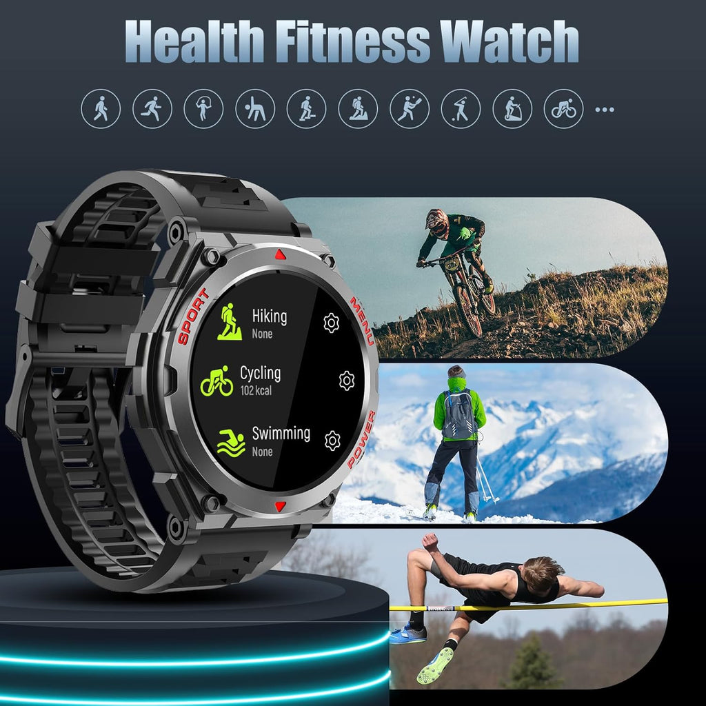 Military Smart Watch, 1.52-Inch Touch Screen Tactical Smartwatch with Text and Call, Heart Rate, Blood Oxygen, and Activity Trackers - Compatible with iPhone and Android, for Men and Women(Grey)