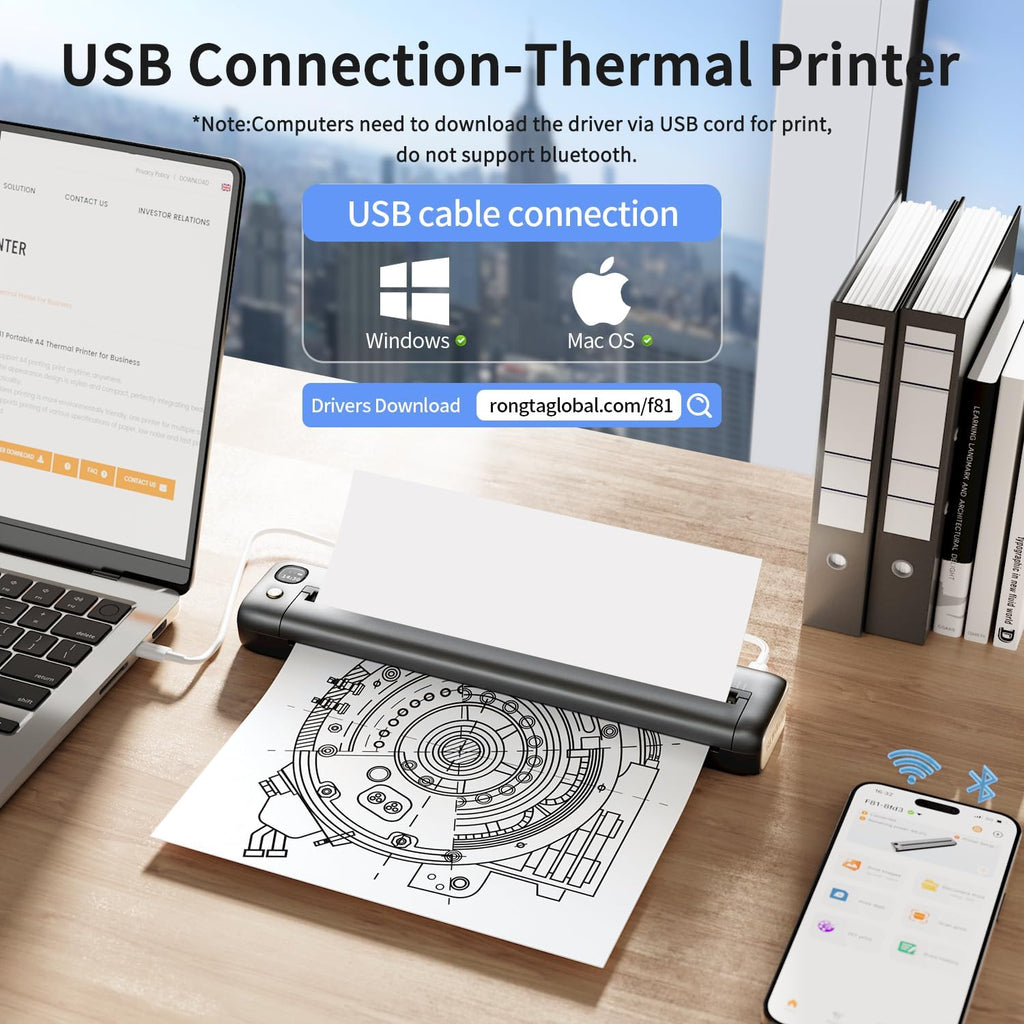 Rongta Portable Printer Wireless for Travel, Inkless Thermal Printer, Compatible with Android,iOS & Laptop, Small Bluetooth Mobile Printer for School/Office/Home Use