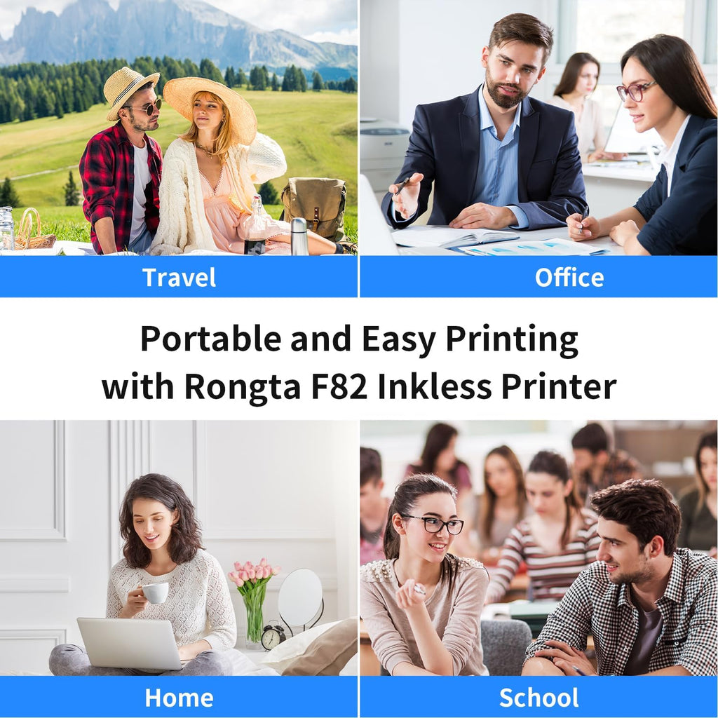 Rongta Portable Printers Wireless for Travel, 300DPI WiFi & Bluetooth Mobile Thermal Inkless Printer for School/Office/Home Use, Compatible with Android,iOS & Laptop (White)