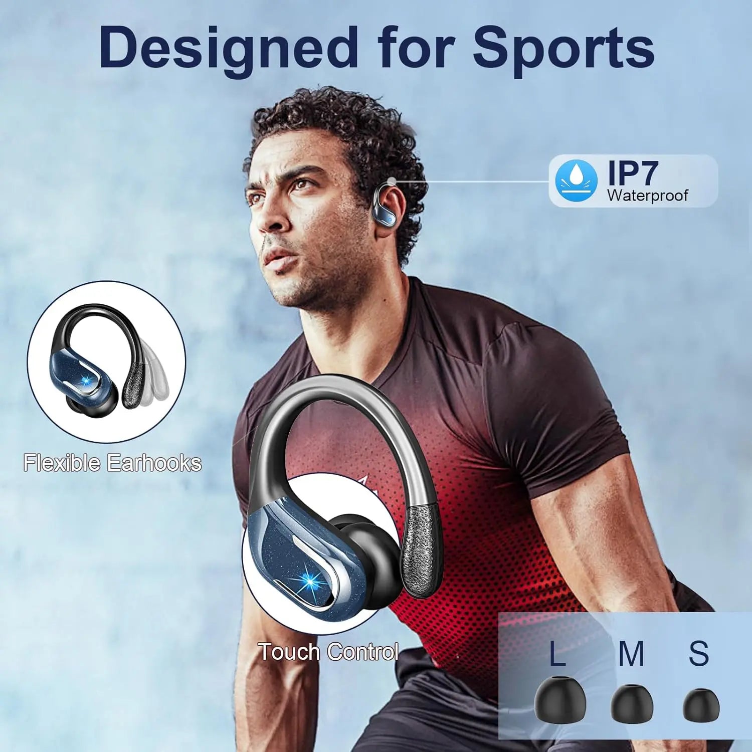 Wireless Earbuds, Bluetooth 5.3 Headphones with 4 ENC Noise Cancelling Mic, 75H Wireless Headphones In Ear Stereo Sound Deep Bass, 2024 Bluetooth Earphones IP7 Waterproof LED Display for Running, Blue
