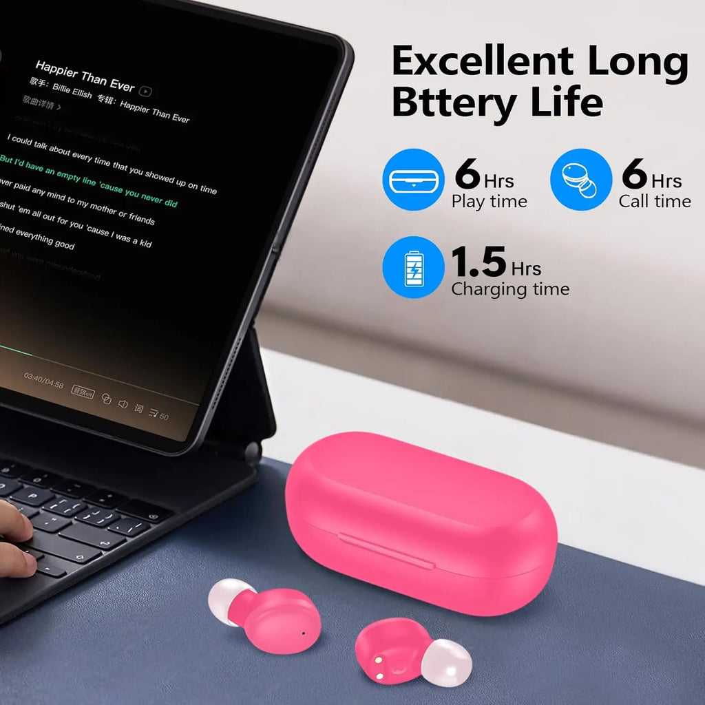 kurdene Wireless Earbuds Bluetooth 5.3 in Ear Buds Light-Weight Headphones,Deep Bass Sound,Built-in Mics Headset,Clear Calls Earphones for Sports Workout Hot Pink