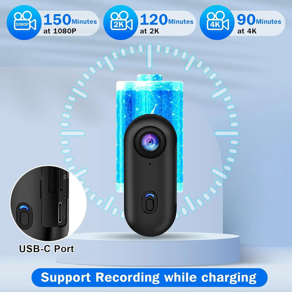 i3 4K Thumb Action Camera, Tiny Size, Mount Anywhere, Small Body Camera with Spring Clip, Portable Vlogging Camera, Hands-Free POV Recording, Helmet Camera for Cycling, Motorcycle (64G-Card, Black)