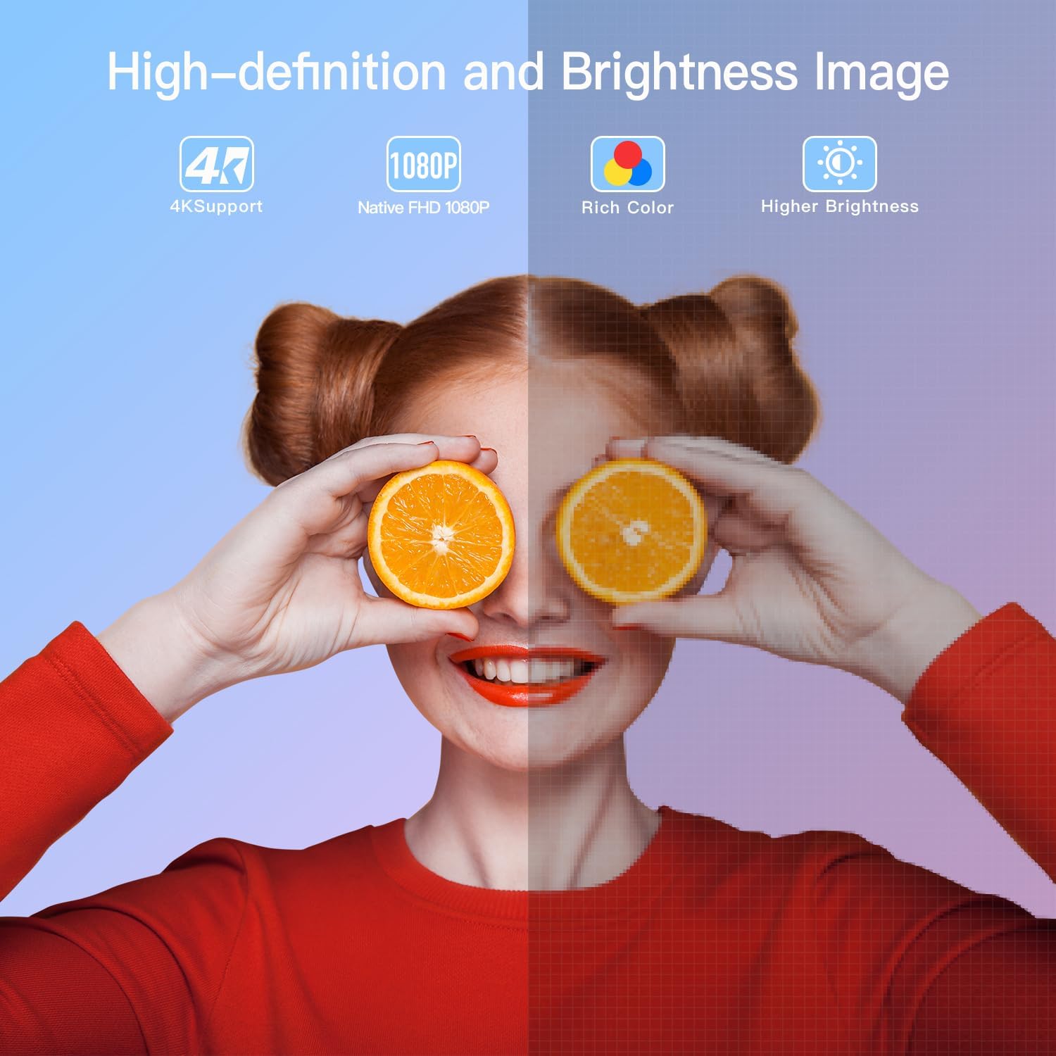 XuanPad Projector AI Auto Focus 26000L Native 1080P Smart Portable Projector 4K Supported Outdoor Home Cinema with Tripod for iOS Android TV Stick