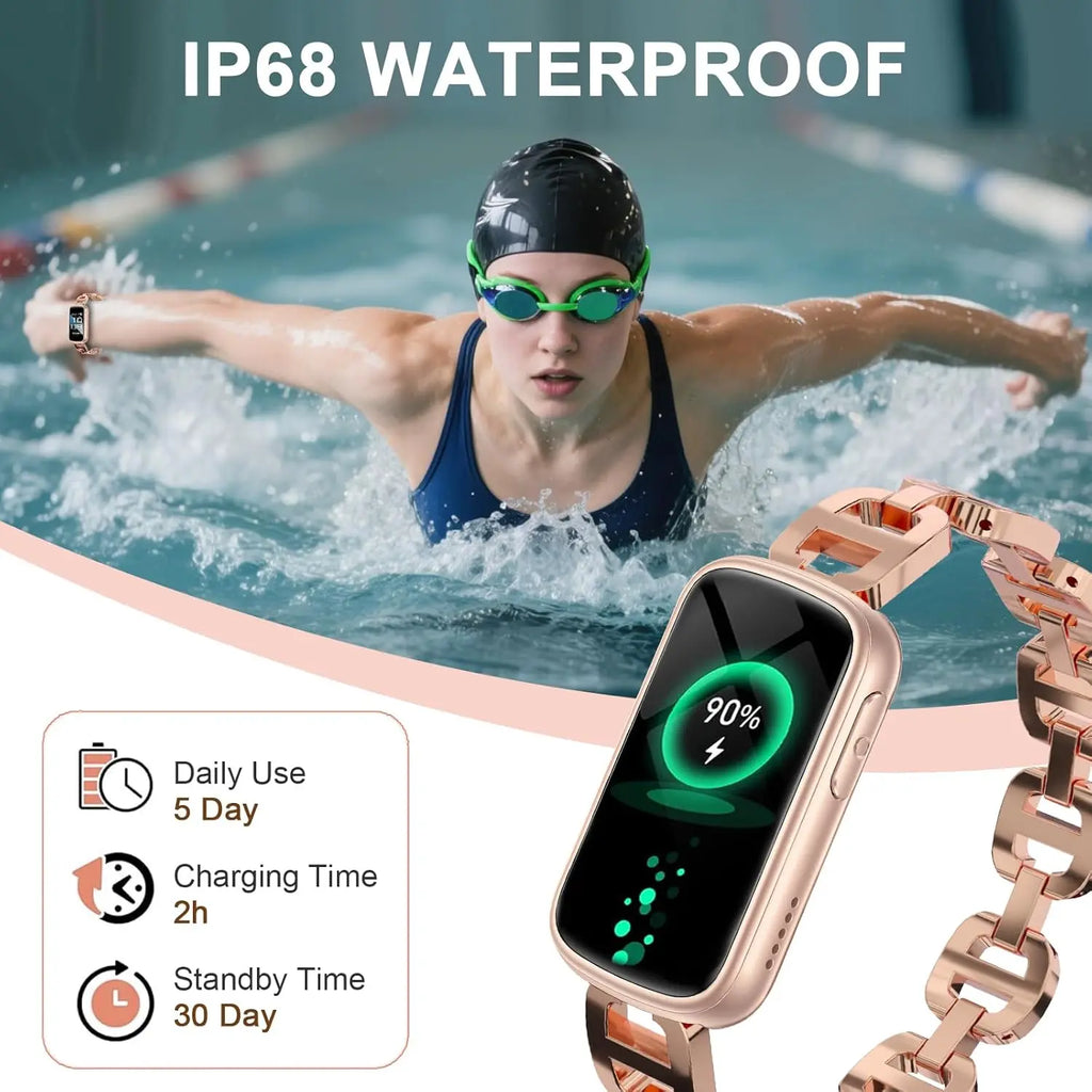 Smart Watches for Women,Fitness Trakcer with Bluetooth Call,Heart Rate/Sleep Monitor/Calories/Blood Pressure,130+ Sports Modes 1.47'' Smartwatch for Android iPhone,IP68 Waterproof,2 Bands,Rose Gold