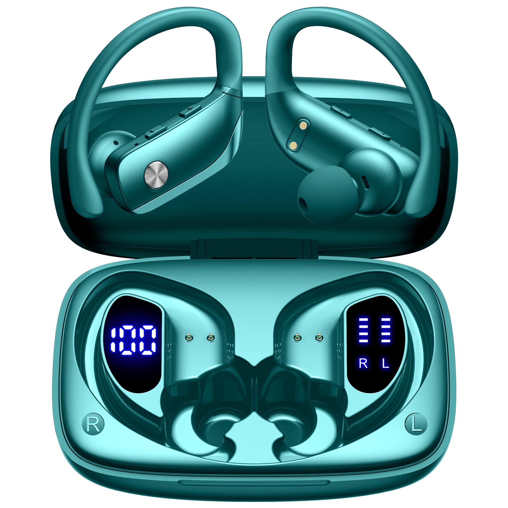 bmani Wireless Earbuds Bluetooth Headphones 48Hrs Play Back Sport Earphones With Led Display Over-Ear Buds With Earhooks Built-In Mic Headset For Workout Black -Veat00L