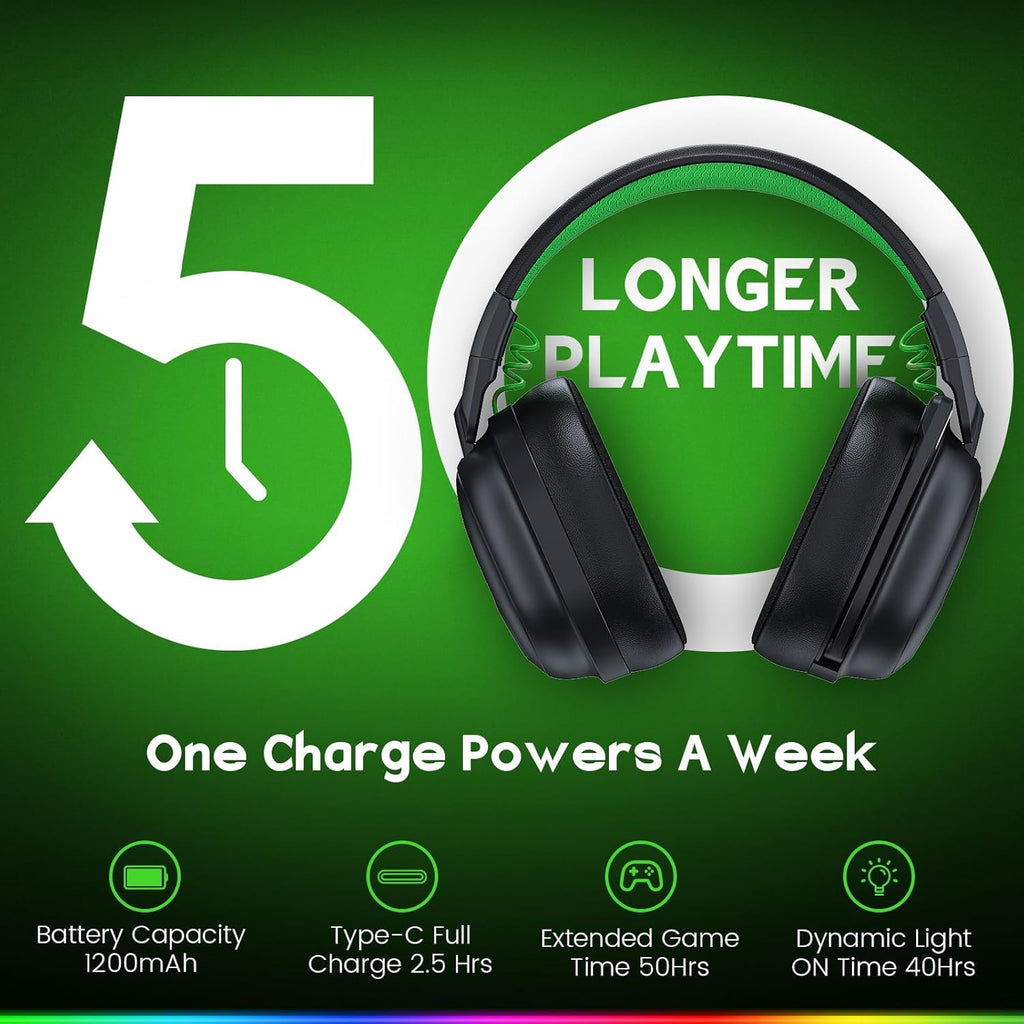 WESEARY WG3 Bluetooth Headphones, 2.4G Wireless Gaming Headset with Microphone for PS5, PS4, PC, Switch, Mac, Foldable Surround Sound Noise Cancelling with RGB Light, Over 50 Hours Battery Life