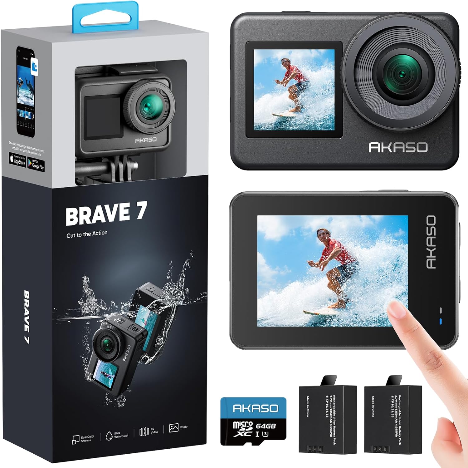 AKASO Brave 7 Action Camera with 64GB microSDXC Memory Card