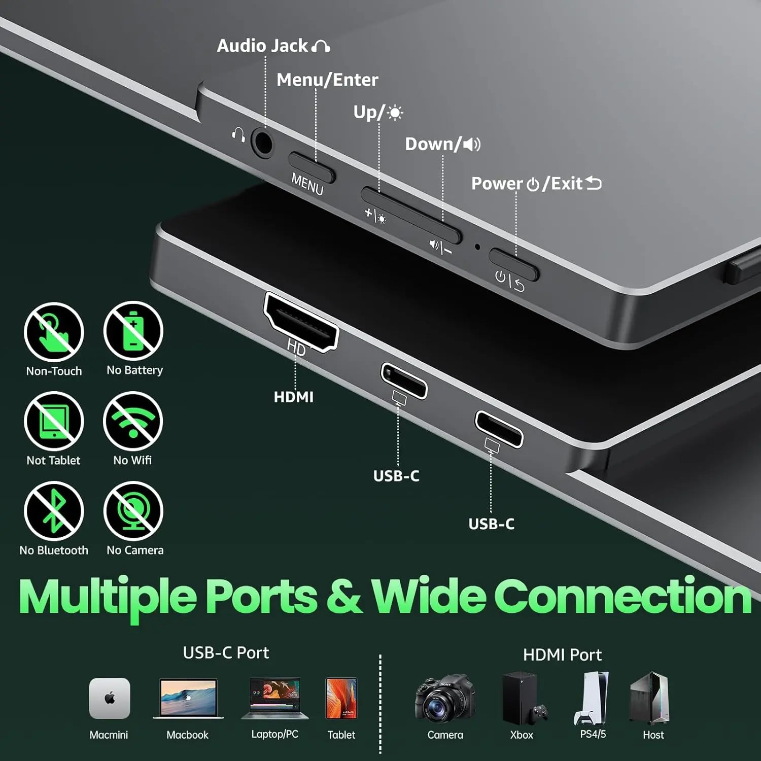 cocopar Portable Monitor 15.6 Inch 1080P Travel Monitor 85% sRGB with Speaker HDMI USB-C External Display for Laptop MacBook Surface PC Xbox PS4/5, VESA Mountable with Kickstand