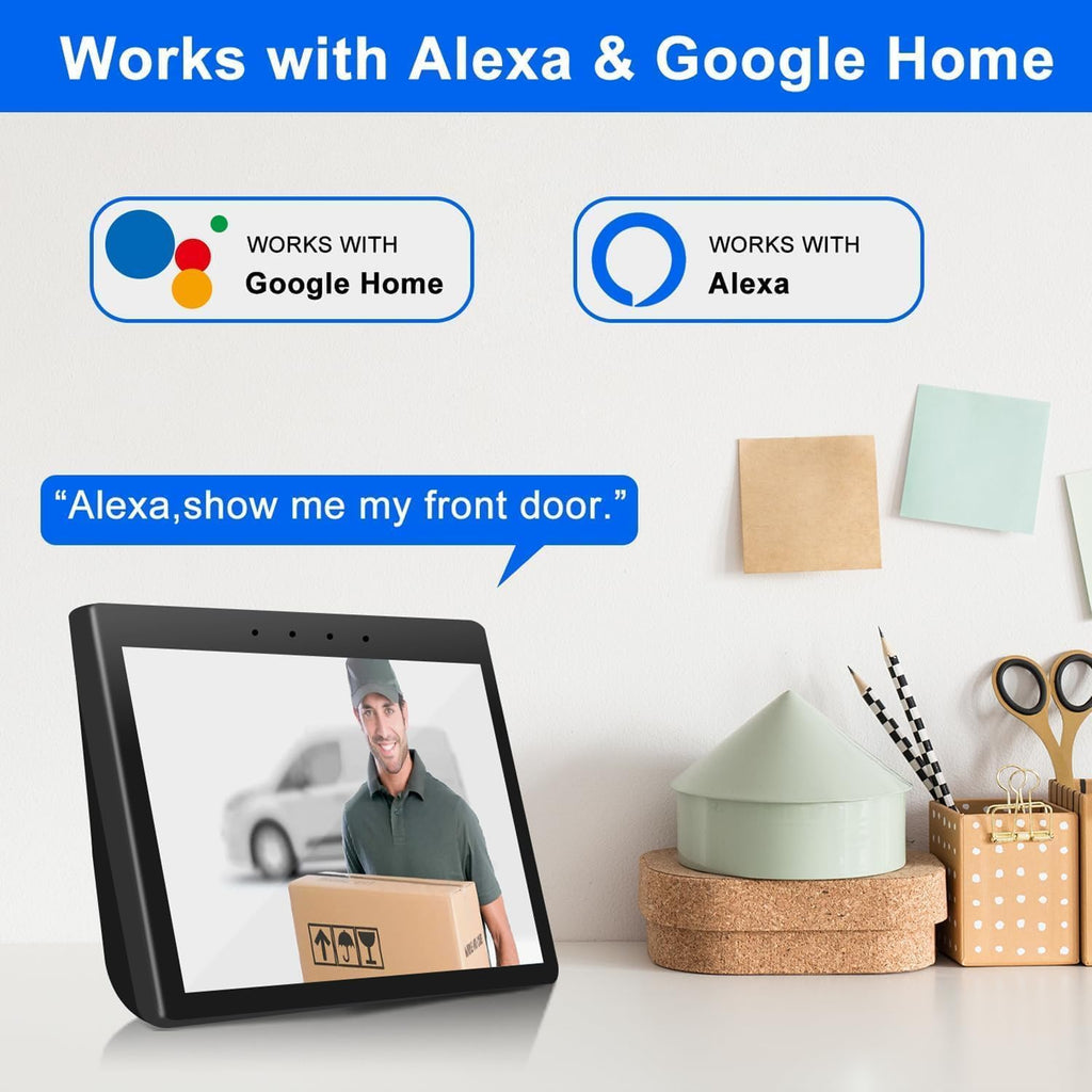 Wireless Video Doorbell with Chime 2K HD No Subscription Security Doorbell Camera PIR Motion Detection Night Vision 2-Way Audio Battery Powered Local/Cloud Storage Works with Alexa and Google