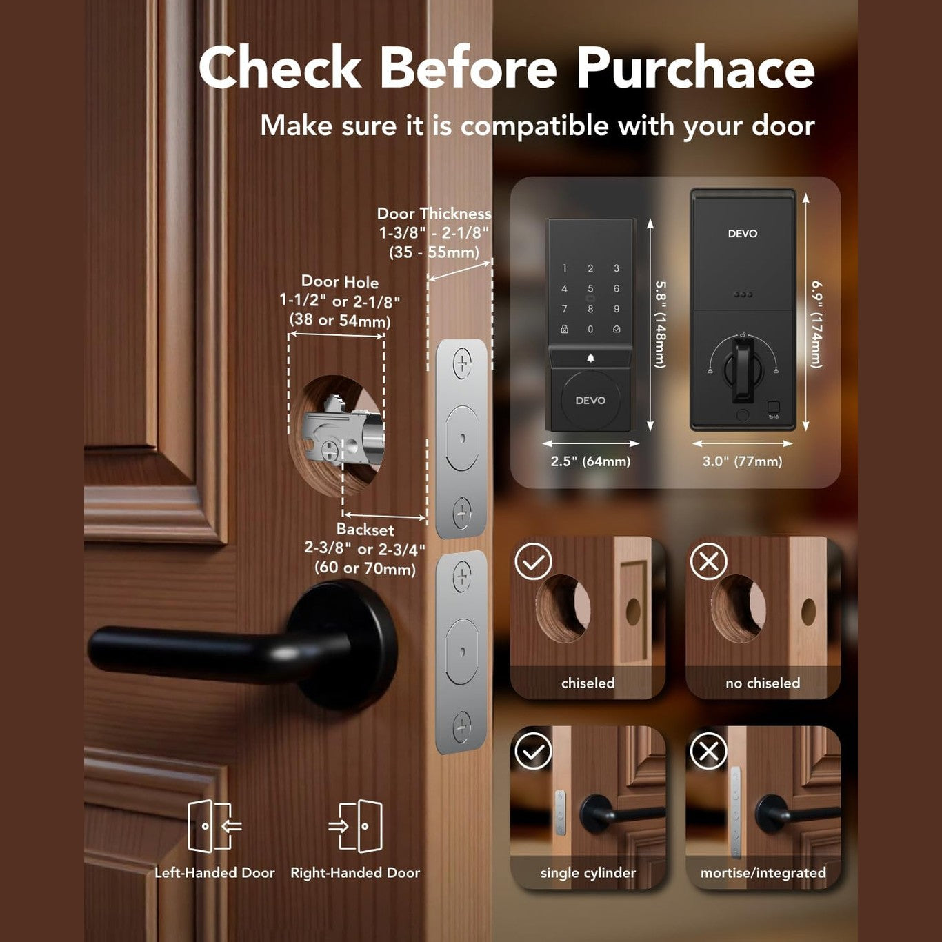 Devo G4 Smart Locks for Front Door, Keyless Entry Door Lock, Deadbolt Smart Lock, App Control, Built-in Bluetooth, Touchscreen Keypad, 8 Months Battery, IP54 Waterproof, Auto Lock, Easy Installation