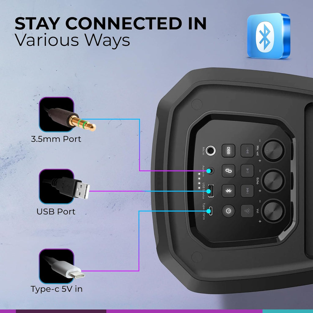 Philips Bluetooth Party Speaker, Dynamic Bass Boost, Bluetooth and Aux-in, Karaoke Microphone Input, Wireless Pairing for Stereo Sound, Up to 7 Hours Battery, Built-in Carry Handle, USB-C TAX2208