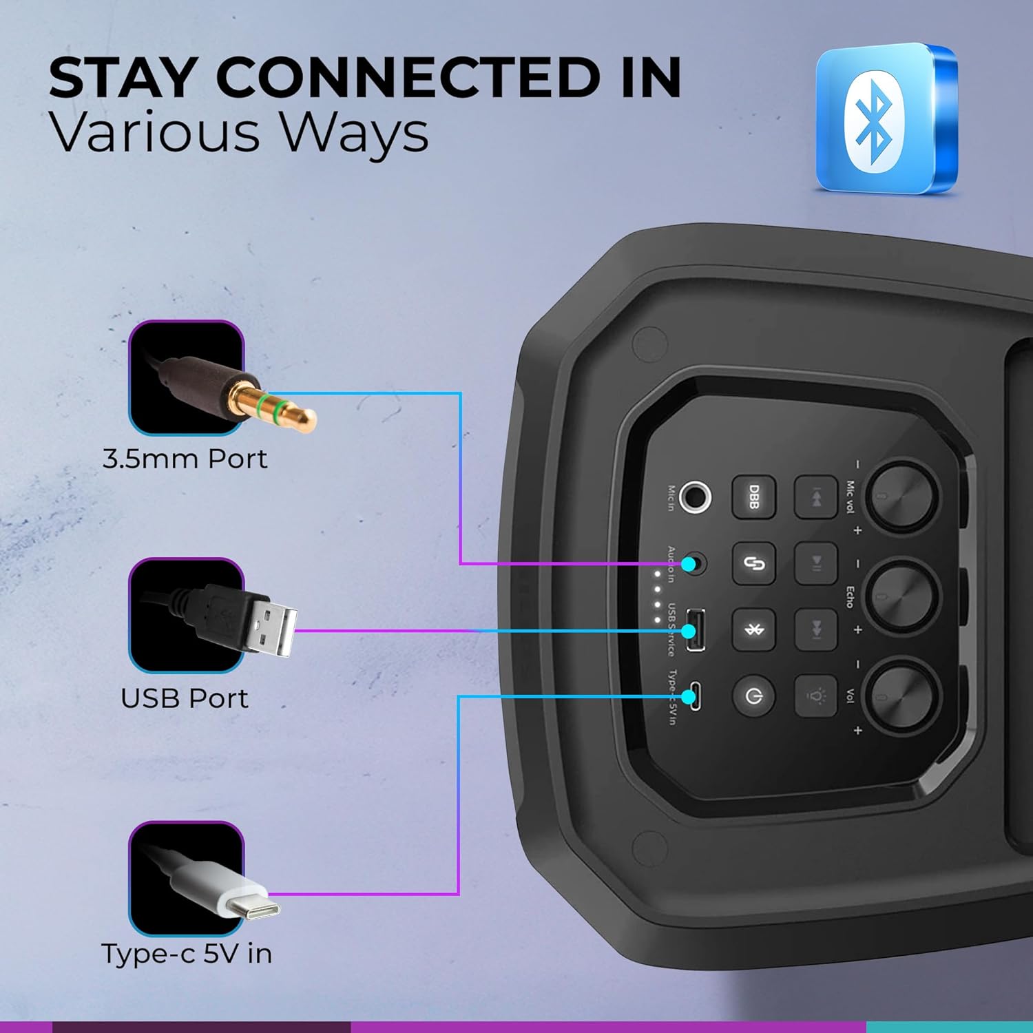 Philips Bluetooth Party Speaker, Dynamic Bass Boost, Bluetooth and Aux-in, Karaoke Microphone Input, Wireless Pairing for Stereo Sound, Up to 7 Hours Battery, Built-in Carry Handle, USB-C TAX2208