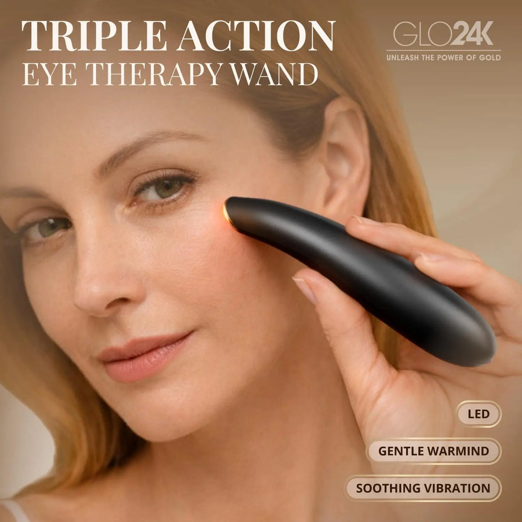 GLO24K UNLEASH THE POWER OF GOLD Eye Care Beauty Massager. For Radiant, Beautiful Skin Around Eyes.