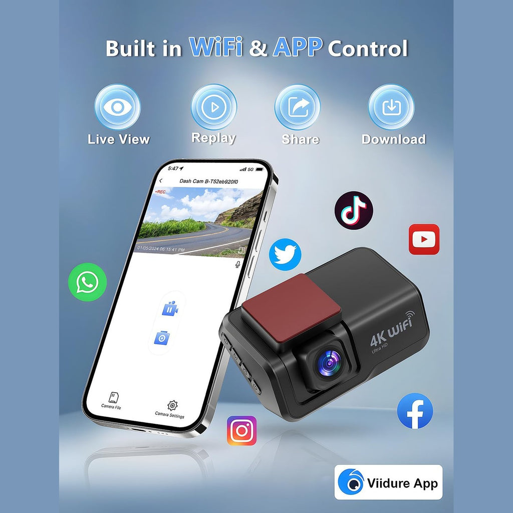 CHORTAU Dash Cam Front and Rear, 4k+1080P WiFi Dual Dash Cam with APP, 3’’ IPS Dash Camera for Cars with Free 64GB Card, Dashboard Camera with Night Vision, 24/7 Parking Monitor, WDR, Loop Recording