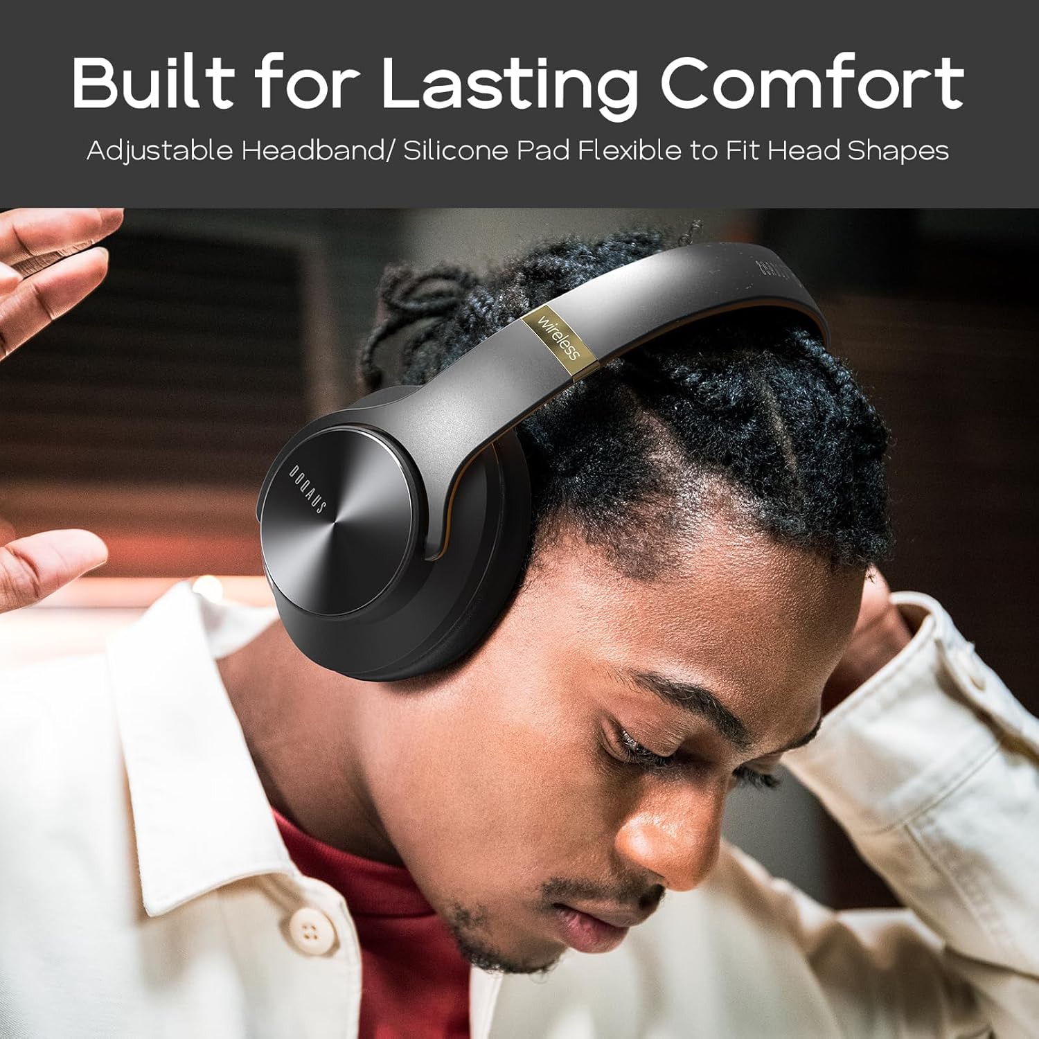 DOQAUS Wireless Over Ear Headphones, Bluetooth 5.3 with 90Hrs PlayTime, 3 EQ Modes, HiFi Stereo Foldable Headset with Microphone, Black Brown