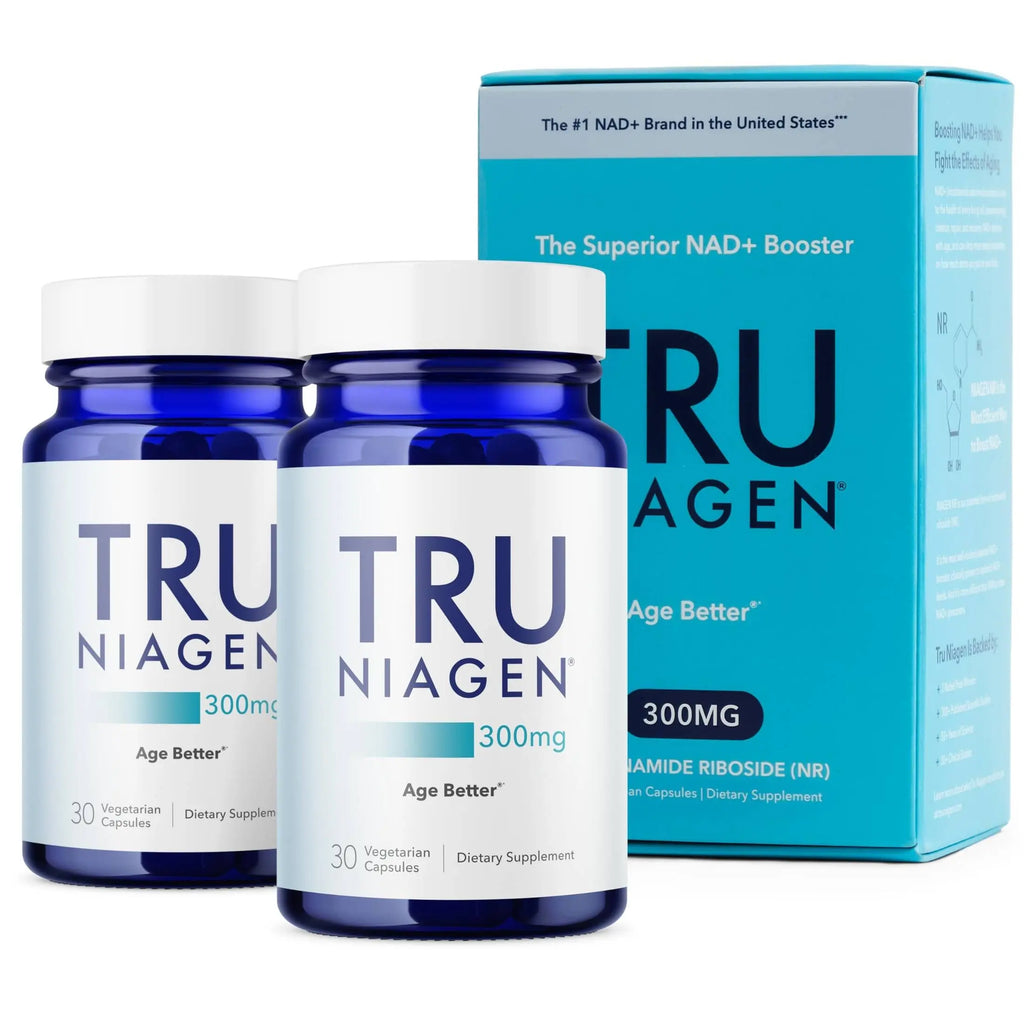TRU NIAGEN 300mg 30 count vegetarian capsules bottle and box packaging set