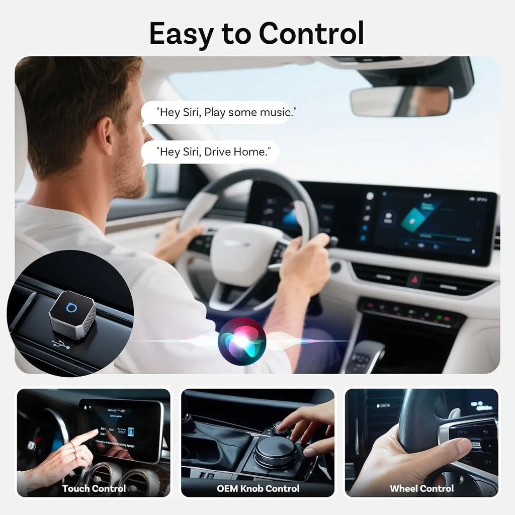 OTTOCAST Mini Pot 2025 2-in-1 Wireless CarPlay & Android Auto 2-in-1 Adapter, Plug & Play, 5GHz WiFi, Auto Connect for iPhone & Android, Fits 98%+ OEM Wired CarPlay Cars