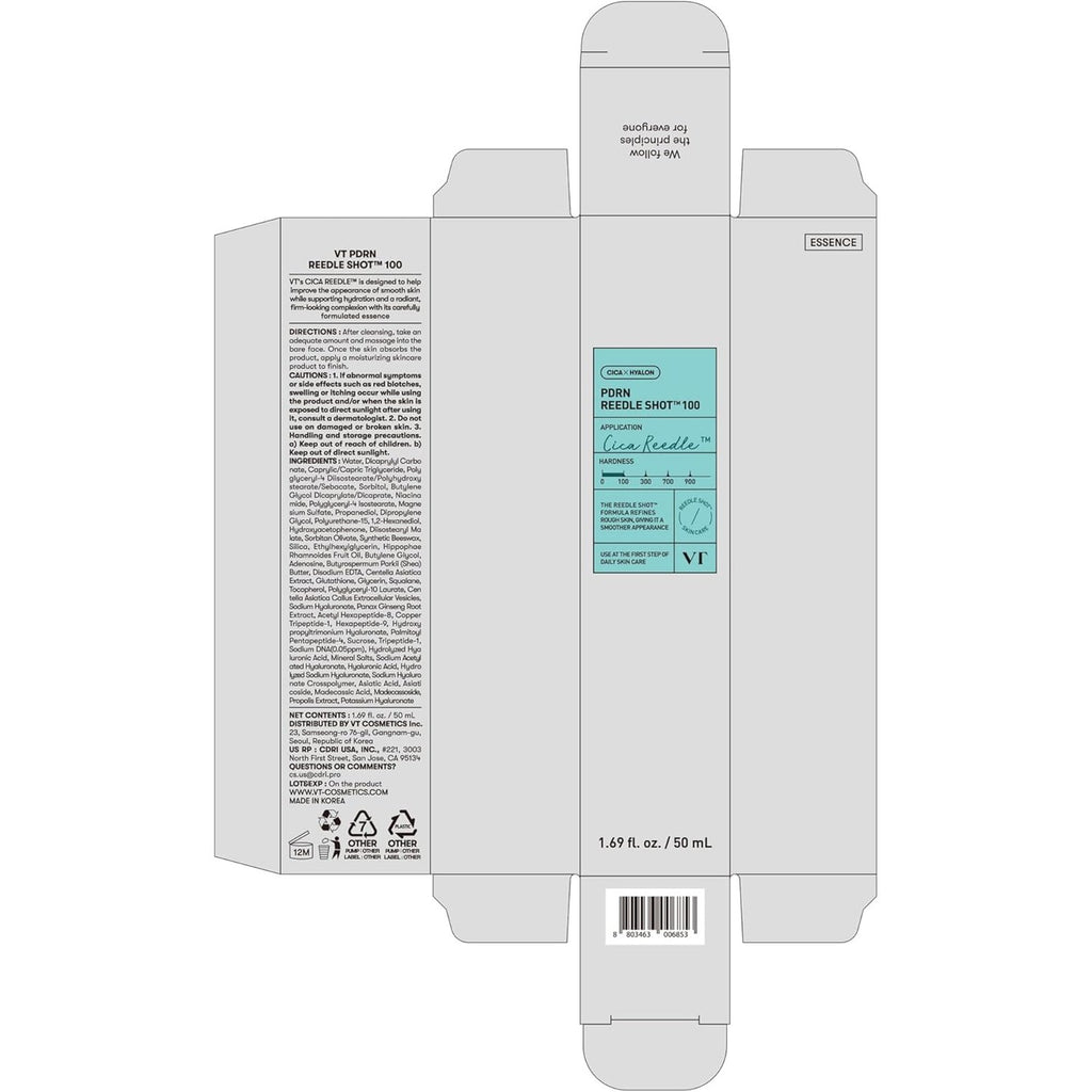 VT COSMETICS PDRN Reedle Shot 100, Spicule Microneedling Serum, Vegan PDRN, Centella Asiatica, Hyaluronic Acid, Exfoliating & Plumping for Glass Skin, Korean Liquid Skin Booster 1.69 Fl Oz (50ml)