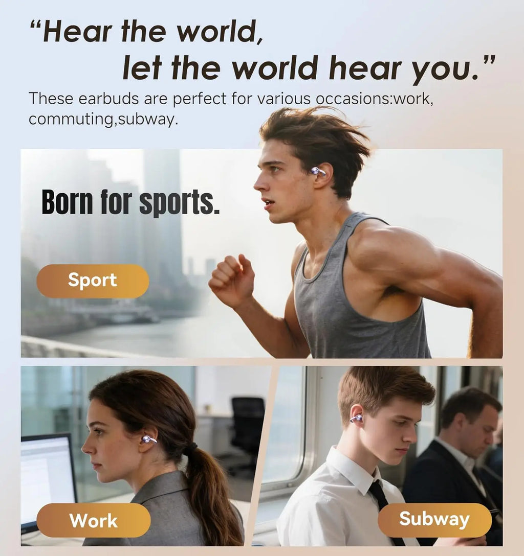 King Lucky Clip on Earbuds Open Ear Wireless Bluetooth 5.4 Headphones with Mic,50H Playtime,Noise Cancelling,Waterproof,Sports Ear Buds,Comfortable for Small Ears & Glasses Wearers,for Workouts,Purple