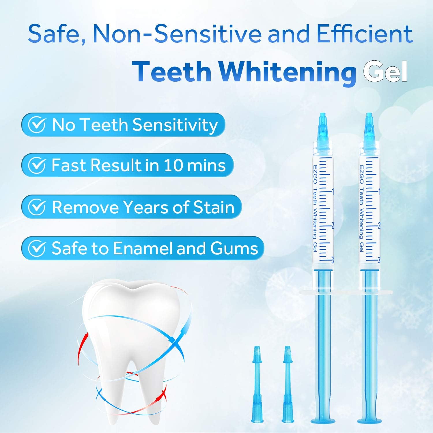 EZGO Teeth Whitening Gel Syringe, 22% Carbamide Peroxide, (10) 5ml Syringes, No Sensitivity