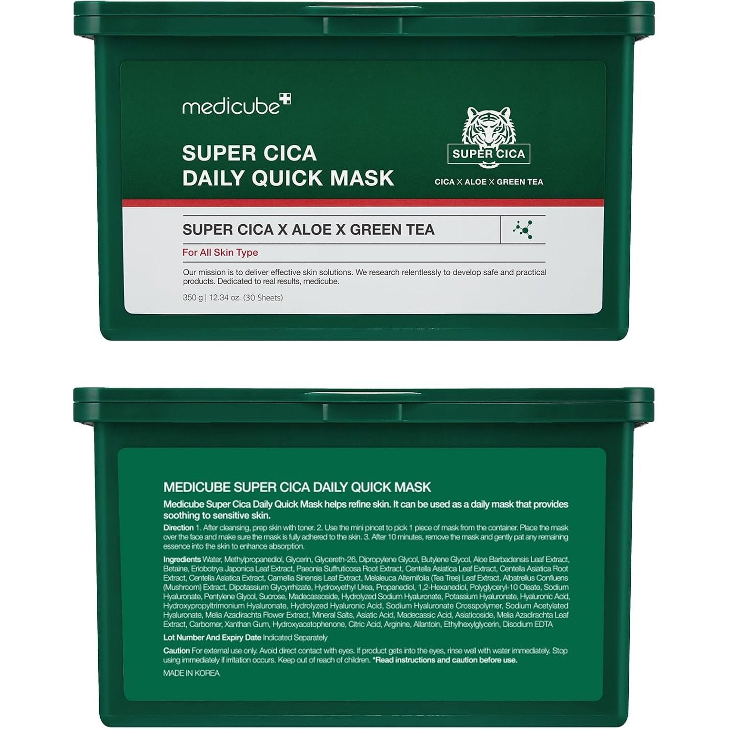 medicube Super Cica Daily Quick Facial Masks (30 Sheets) - 60-Second Soothing & Hydrating Facial Mask with 88% Cica, Instant Cooling & Moisturization - 100% Vegan Certified, Korean Skincare