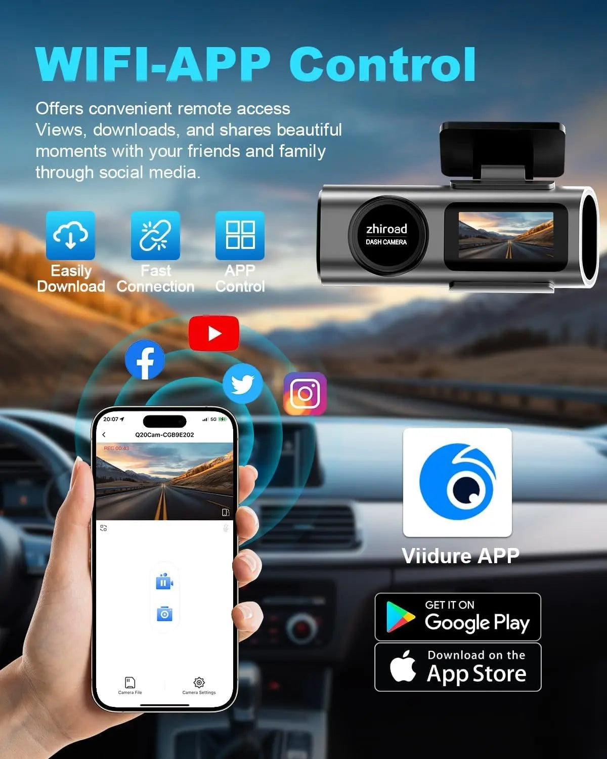 Car Dash Cam, 4K Dashcam with 64G Card, Car Dashcam with WiFi & App, 170° Car Camera, 1.47" Screen, WDR, Night Vision, Parking Mode, Gravity Sensor, Loop Recording