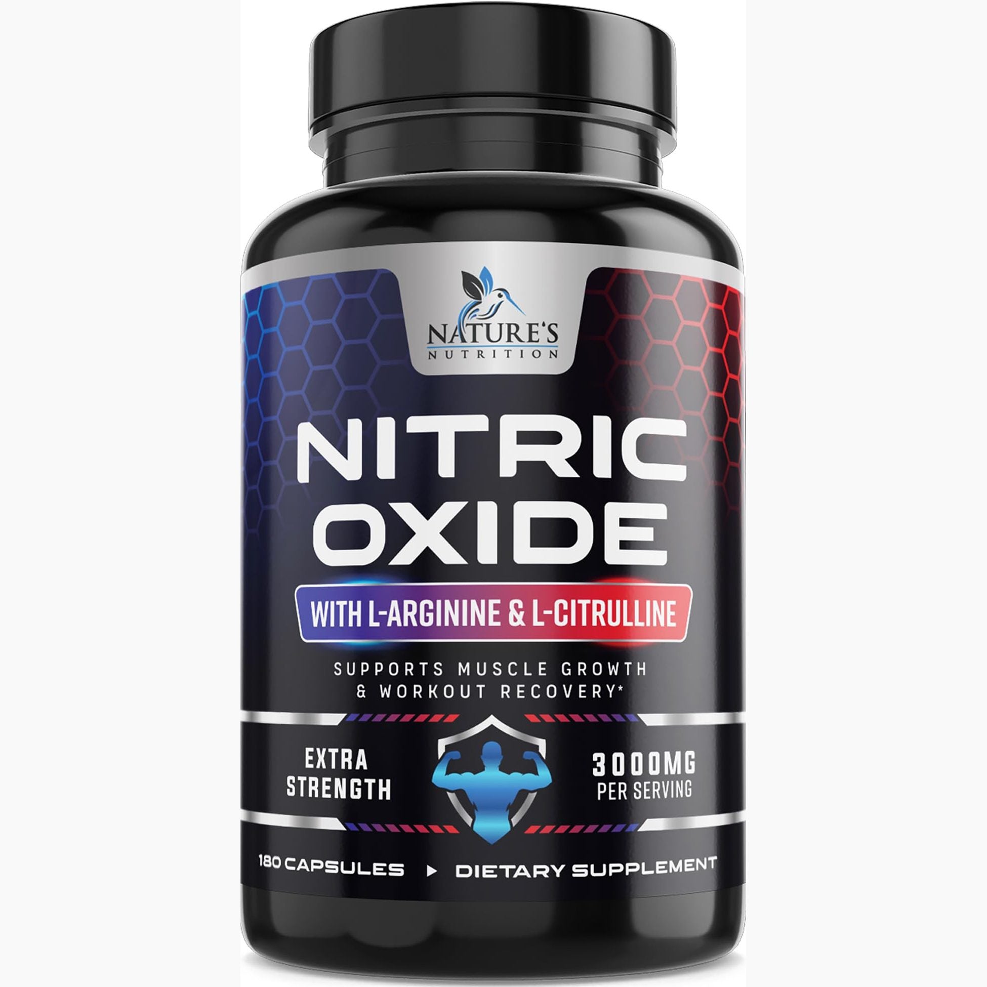 Nature's Nutrition Nitric Oxide Booster 180 Capsules extra strength formula with L-Citrulline