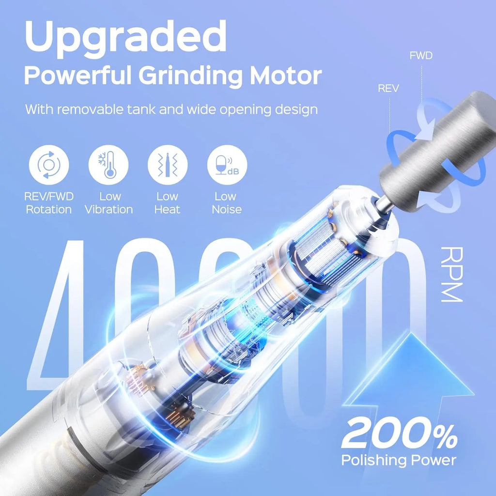 COSLUS Professional Electric Nail Drill：35000RPM, Portable Rechargeable Electric File with Bits & Base for Acrylic Nails Manicure Gel Polishing(Black)