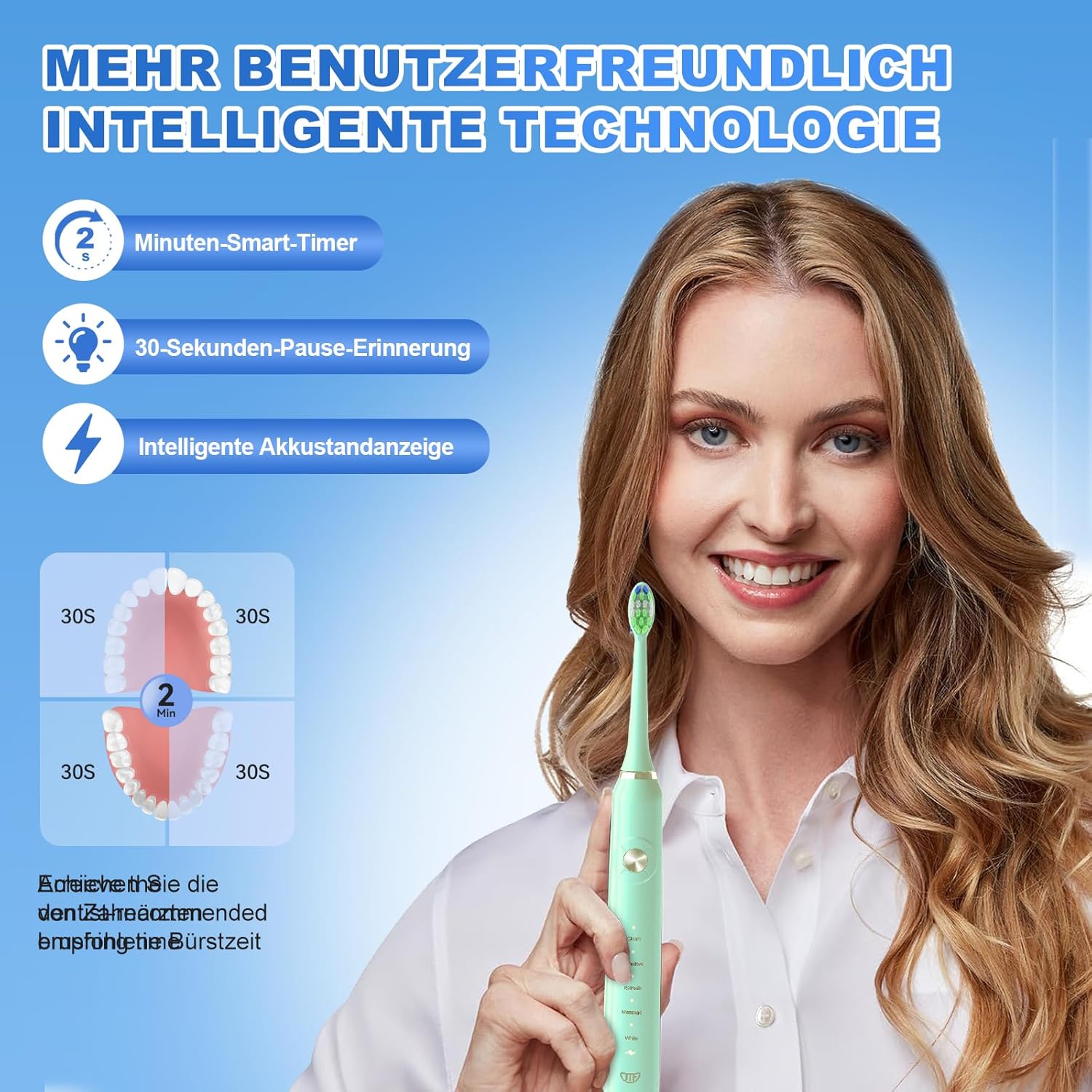 JTF Electric Toothbrush, Sonic Toothbrush with 6 Brush Heads, 40,000 VPM, 5 Modes, Electric Toothbrush with Travel Case, Endurance 60 Days, IPX7, 2 Minutes Smart Timer, Green