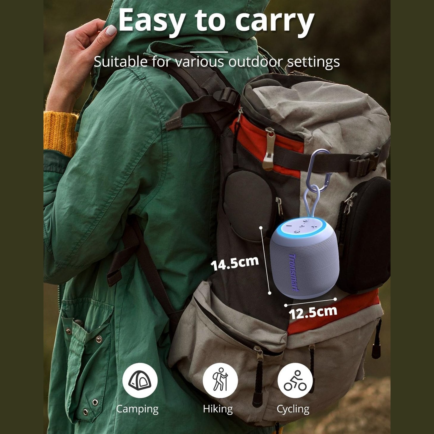 Tronsmart T7 Mini Portable Compact Bluetooth Speaker with Lights, Bluetooth 5.3, 15W, 18 Hours Playtime, 360° Stereo Sound, IPX7 Waterproof, for Home, Outdoor, Travel, Purple