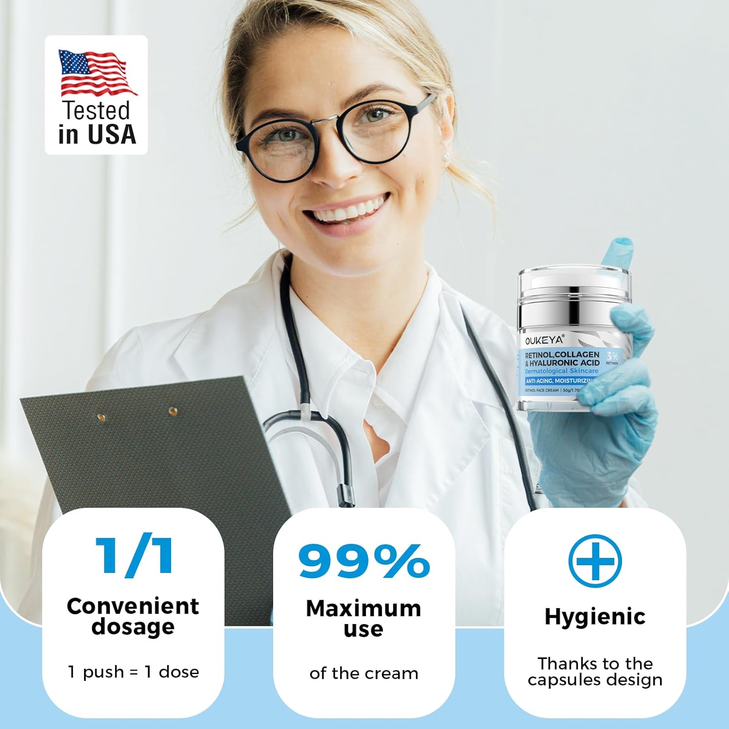 OUKEYA Retinol Cream for Face 3% Retinol Day & Night Cream, 5% Hyaluronic Acid & 5% Niacinamide, Anti Aging Moisturiser For Face & Neck, Hydrating, Firming, Non-Greasy, Fast Absorbing, 50g