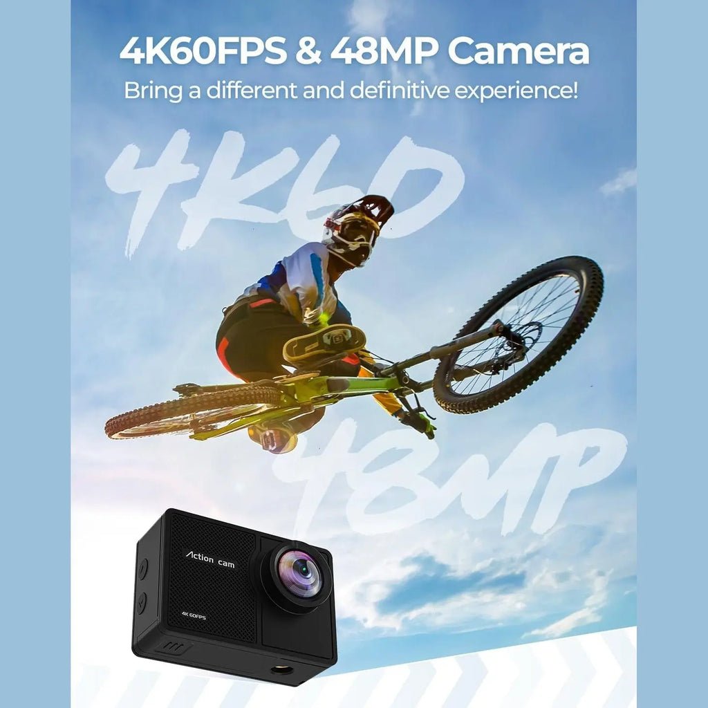 Black matte TIMNUT 4K 60FPS action camera with textured front panel and side buttons