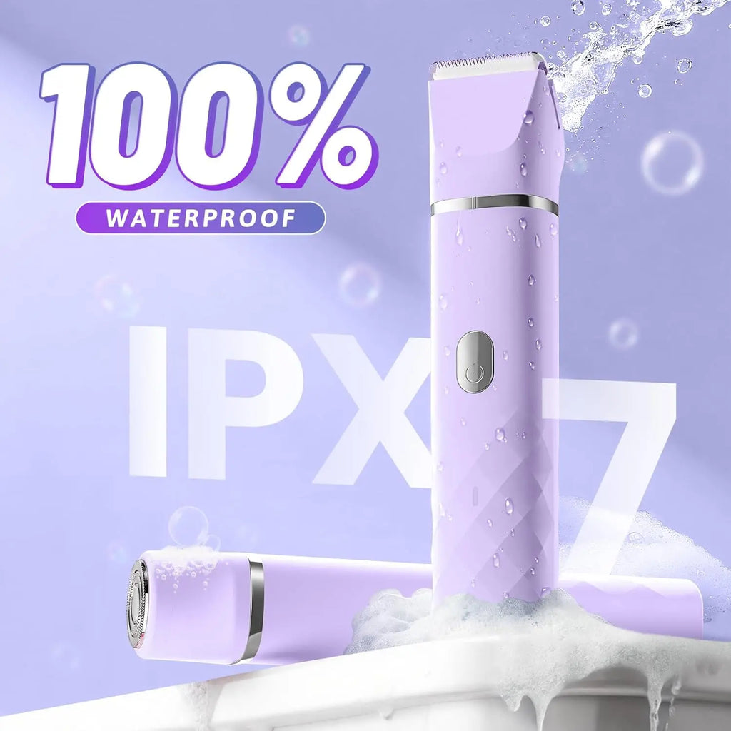 Bikini Trimmer for Women, IPX7 Waterproof, Painless Rechargeable Electric Razor Remover, 2-in-1 Facial & Pubic Hair Removal for Sensitive Skin, Portable Travel Size, Women’s Gift, Purple