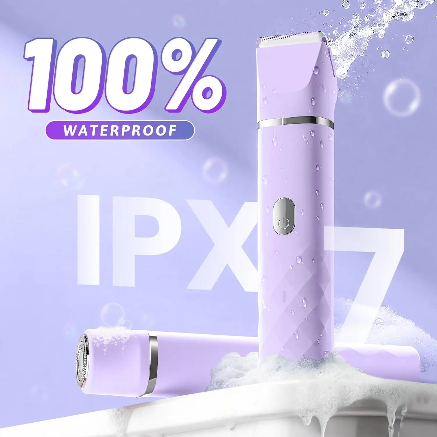 Bikini Trimmer for Women, IPX7 Waterproof, Painless Rechargeable Electric Razor Remover, 2-in-1 Facial & Pubic Hair Removal for Sensitive Skin, Portable Travel Size, Women’s Gift, Purple