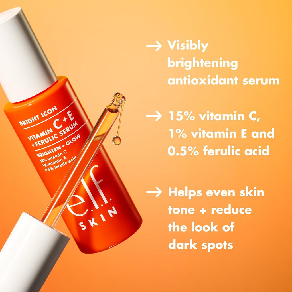 e.l.f. SKIN Bright Icon Vitamin C + E + Ferulic Serum, Brightening & Soothing Face Serum, Helps Even Skin Tone, Vegan & Cruelty-Free, 30ml