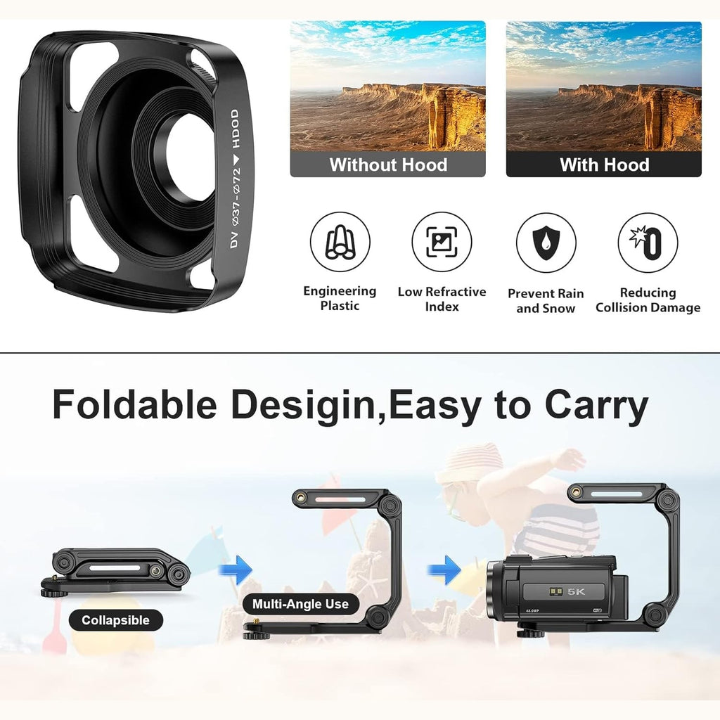 5K Video Camera Camcorder, 48MP Wifi IR Night Vision Vlogging Camera, 16X Digital Zoom Touchscreen Camera, 6Axis Anti-Shake with External Microphone, Lens Hood, Stabiliser, Remote Control &2 Batteries