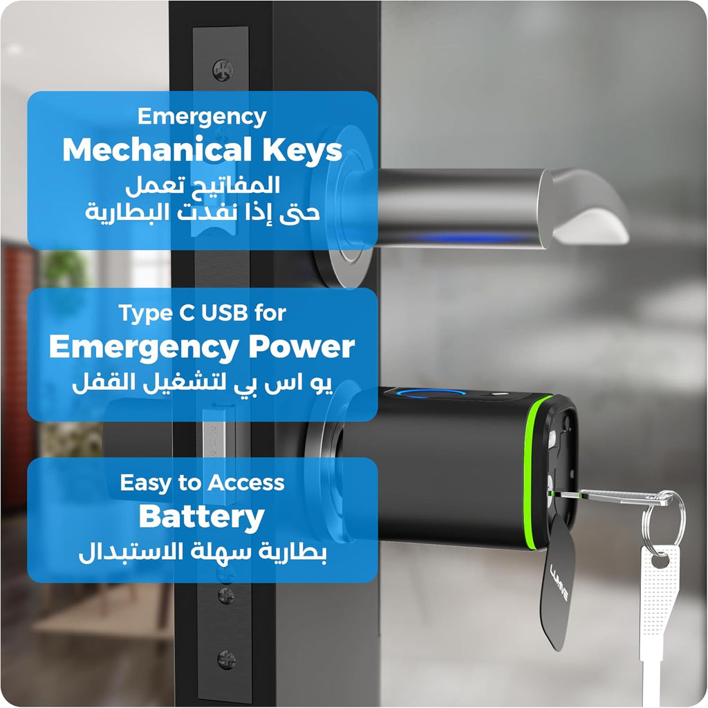 Lumive Smart Door Lock, Fingerprint Door Lock, Bluetooth App Unlock,2 Keys,2 RFID Cards,Fixed Cylinder, Black [Battery Included] (60mm Smart Cylinder)