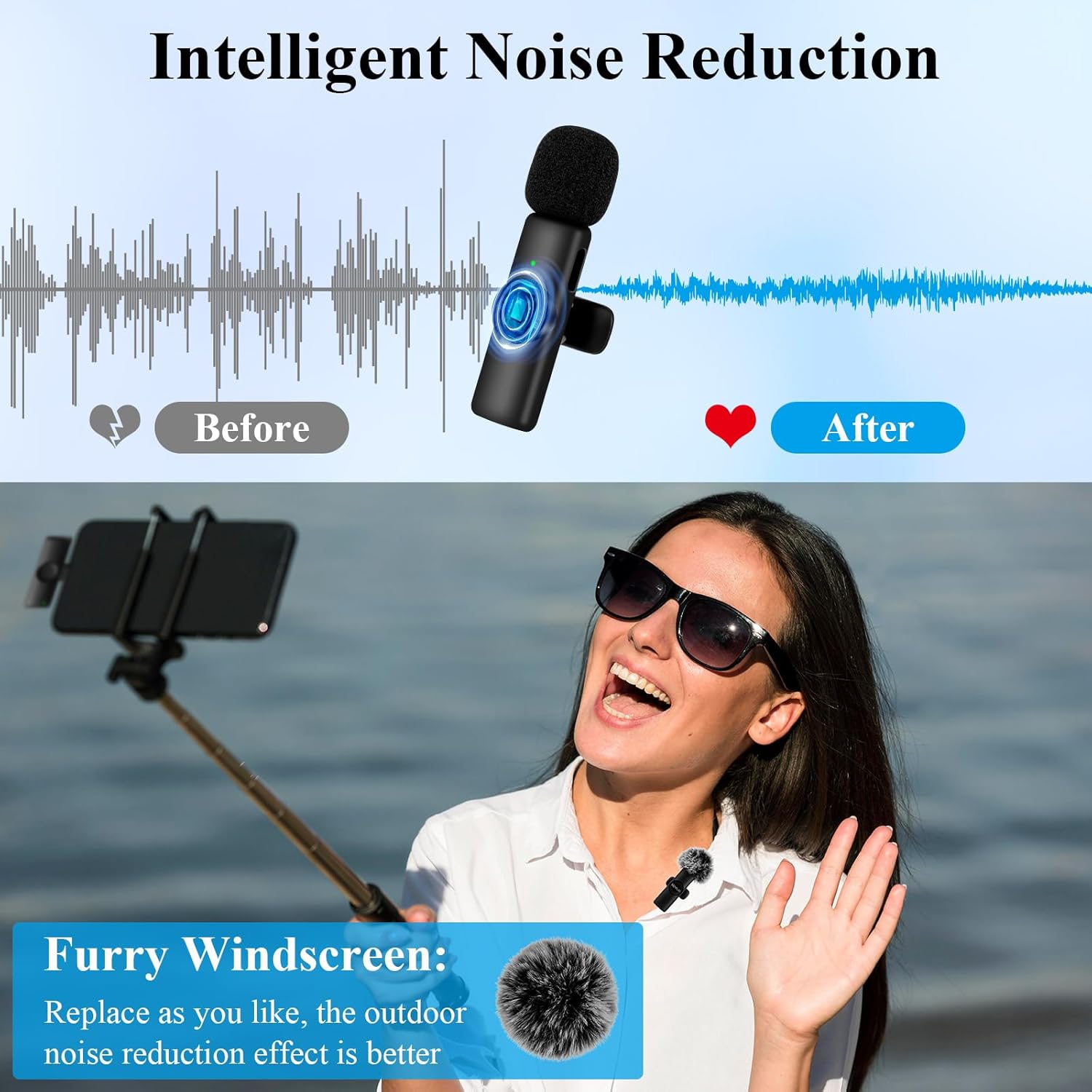 Nefuo 2 Pack Type C Mini Wireless Lavalier Microphone for iPhone 15 & Android Devices, Crystal Clear Sound Quality with Noise Reduction Lapel Microphone Plug-Play for Podcast Vlog YouTube TikTok