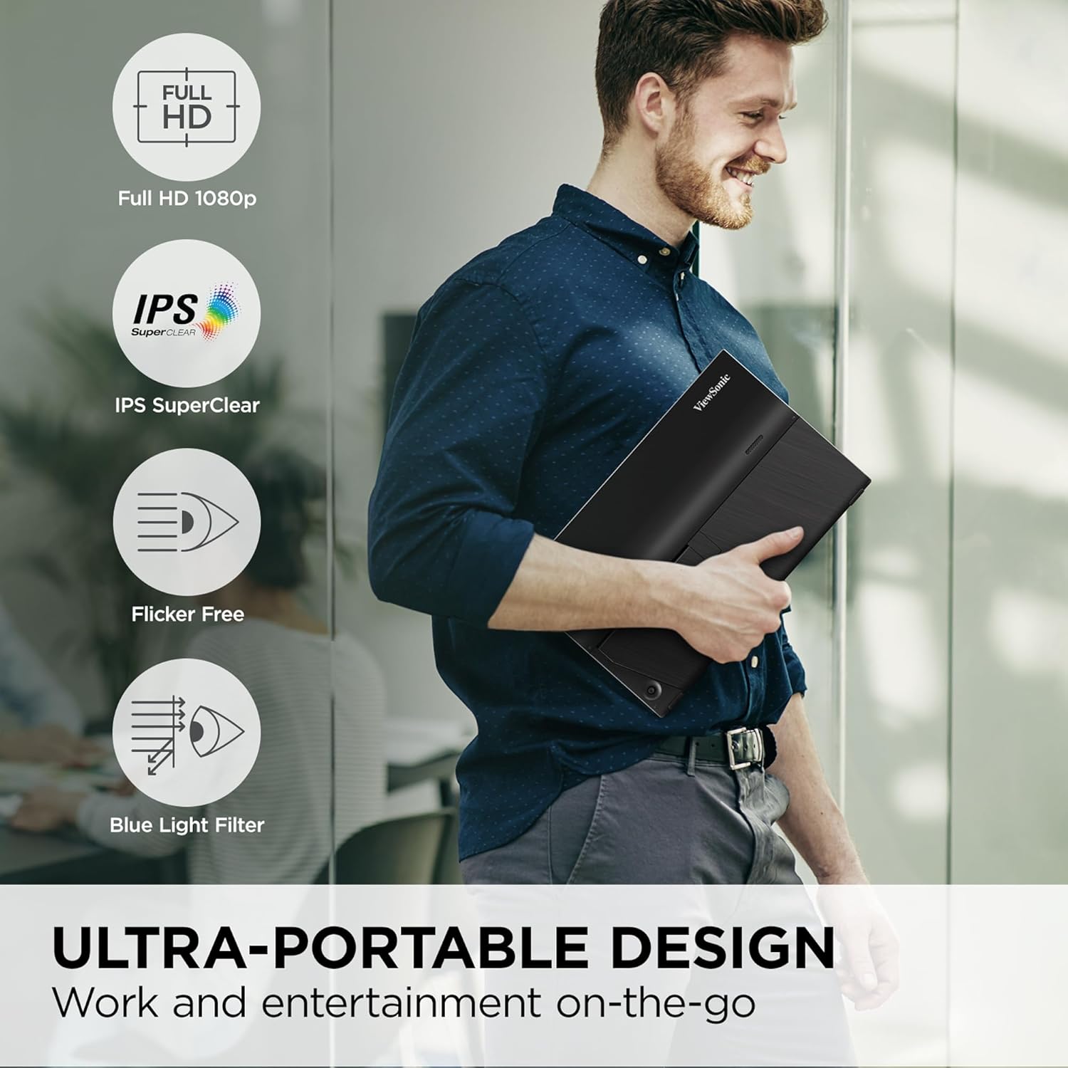 ViewSonic VA1655 15.6 Inch Portable Monitor (Full HD, IPS Panel, Mini HDMI, 2x USB-C for Raspberry Pi/Xbox/PS4/PS5, Speaker), Black