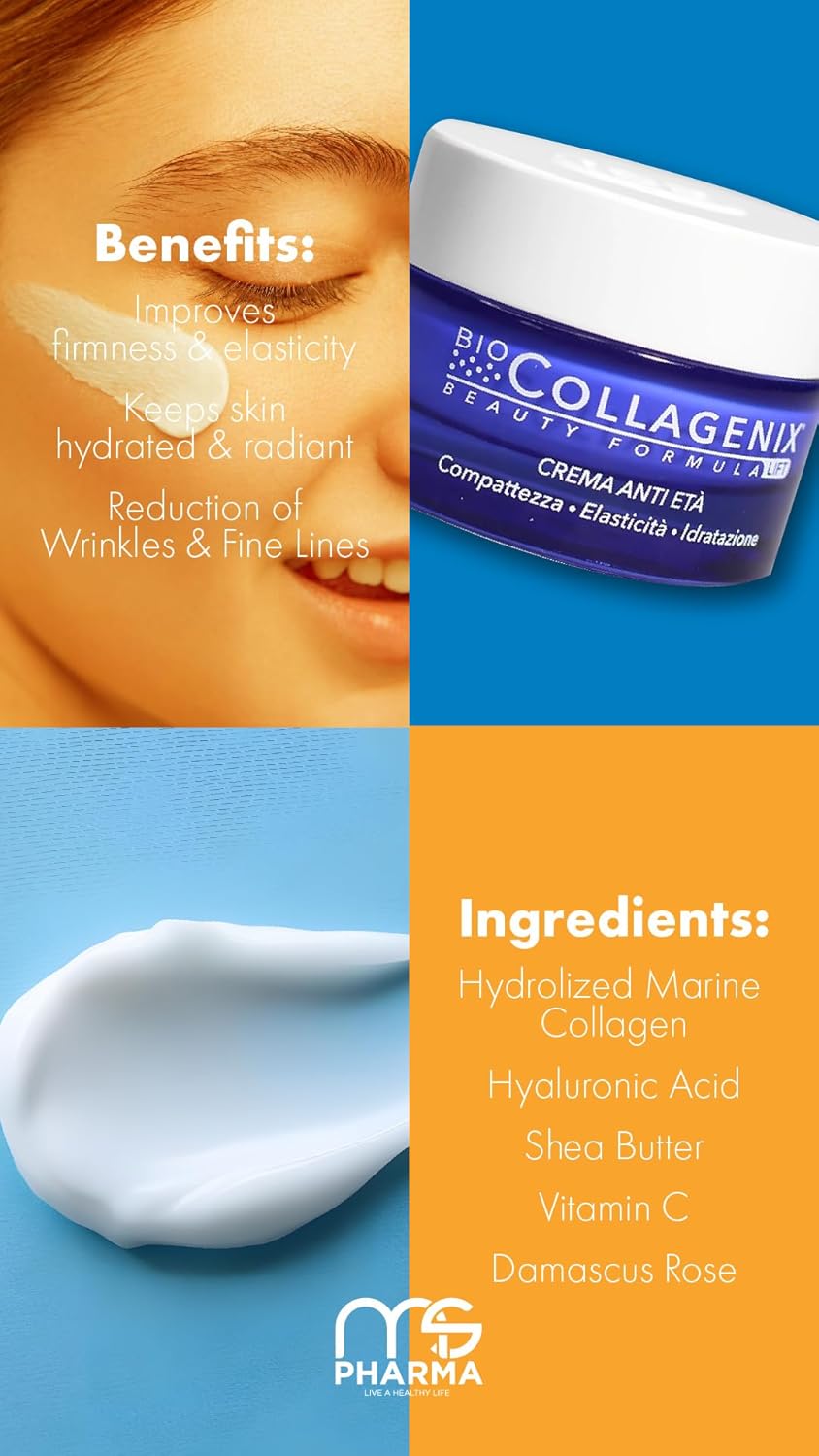 ESI - Biocollagenix Anti-Ageing Plus Face Cream for Mature Skin, with Marine Collagen and Hyaluronic Acid, Anti-Age and Antioxidant Action, Gives Firm, Nourished and Elastic Skin, 50 ml