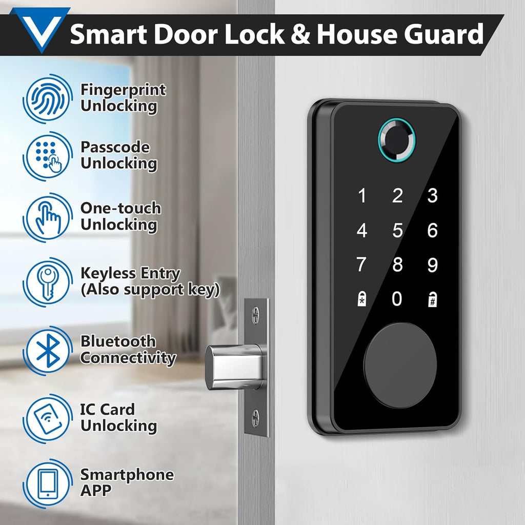 Smart Fingerprint Door Lock, Keyless Entry, Keypad Password, Electronic Biometric Identification, Digital Touchscreen Deadbolt Auto Lock for Home/Hotel/Office/Apartment