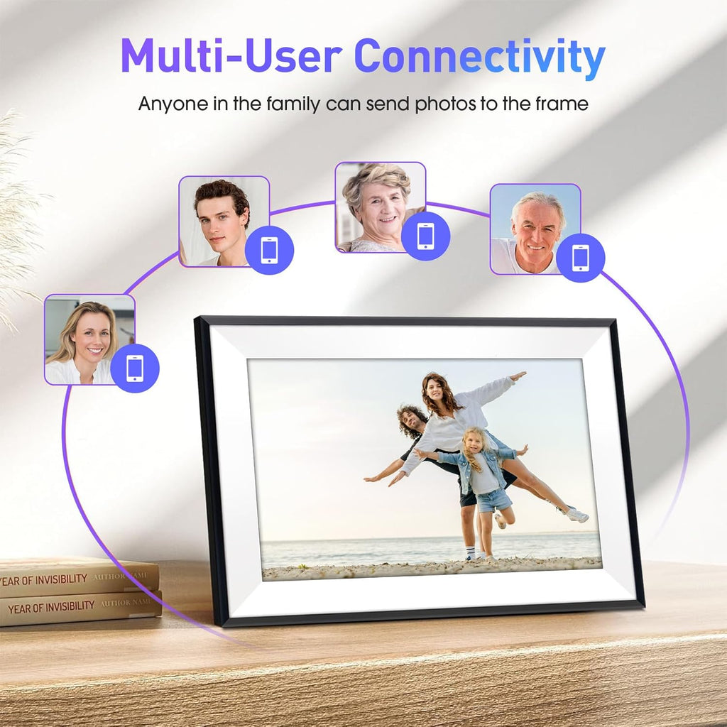 10.1" Digital Picture Frame,1280x800 HD IPS Touch Screen Photo Frame Electronic, 32GB Memory,Auto-Rotate, Wall Mounted, Easy Setup，Send Photos/Videos from Phone Instantly via Uhale App, White